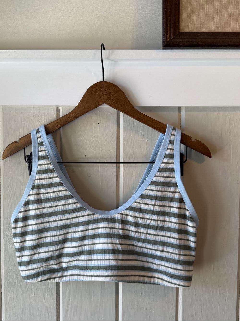 NWOT aerie Light Blue and Olive Striped Ribbed Bralette, Size XL